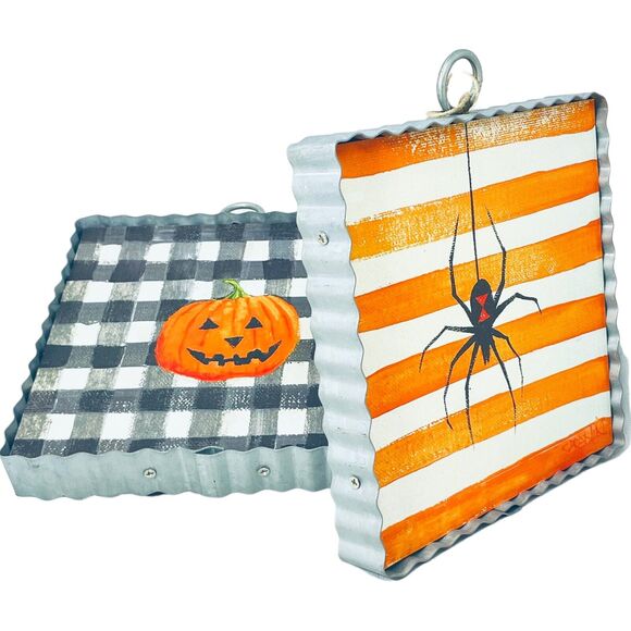 The Round Top Collection Mini Gallery Halloween Spider Metal Print Sz 6x6x1 - Picture 4 of 9